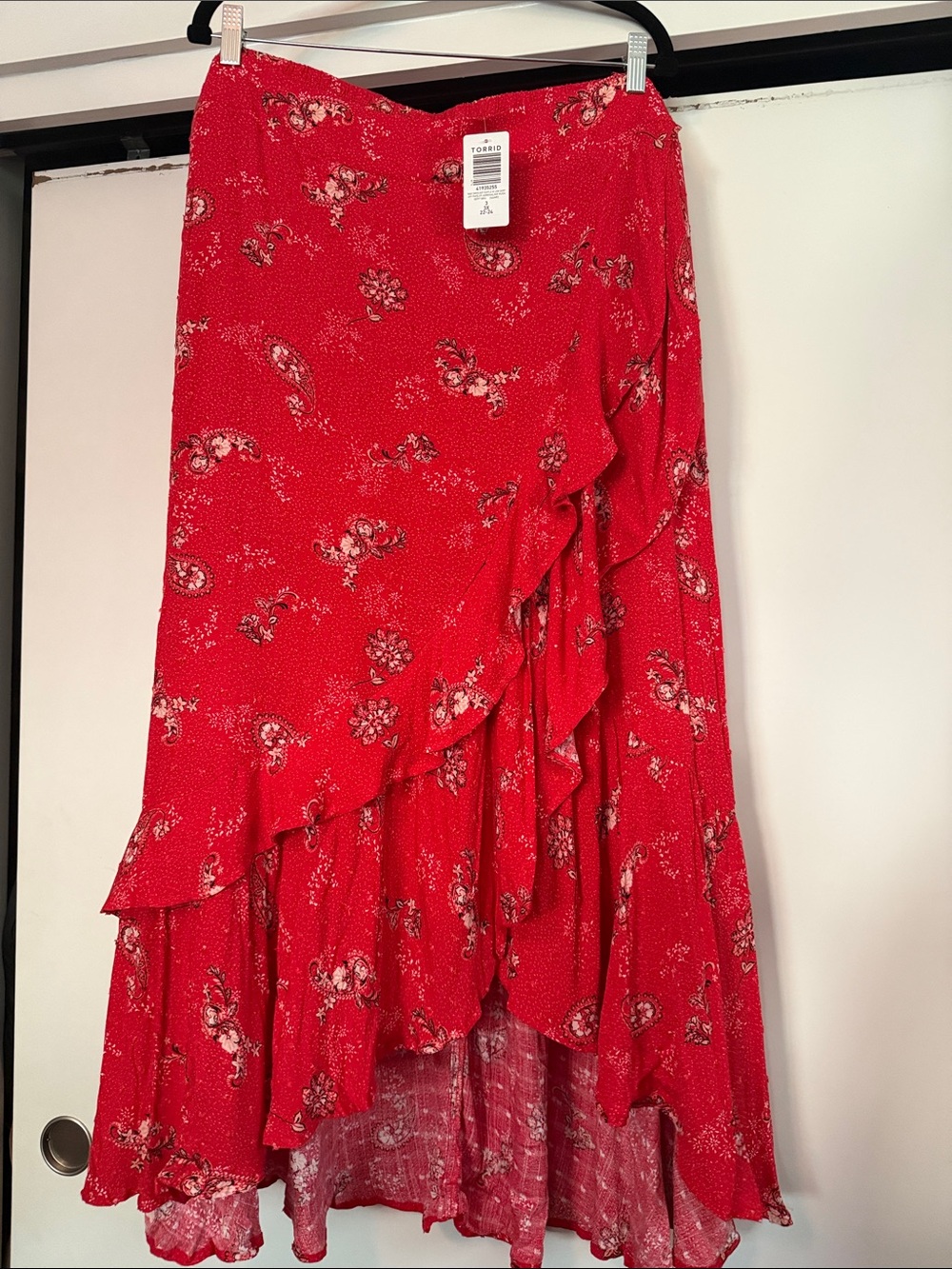 torrid Red Floral High-Low Ruffle Wrap Skirt and matching spaghetti strap top